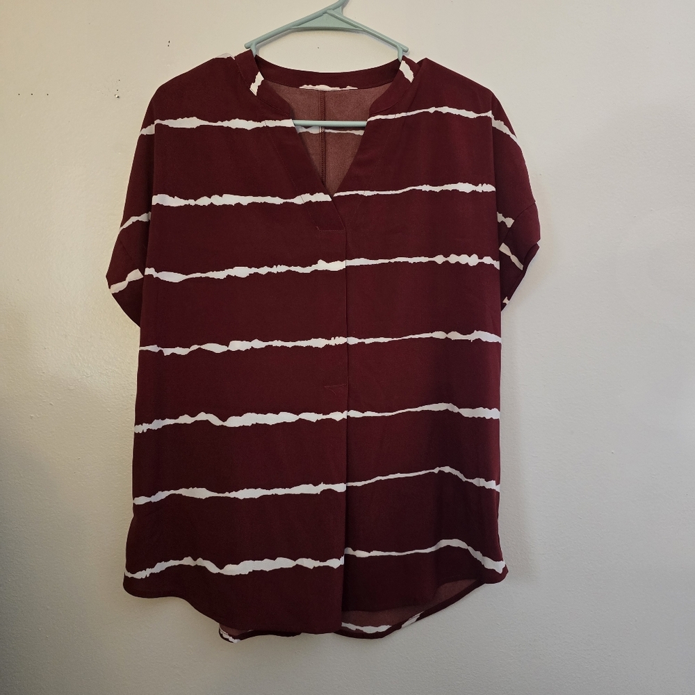 Women’s Burgundy Striped Short-Sleeve Blouse